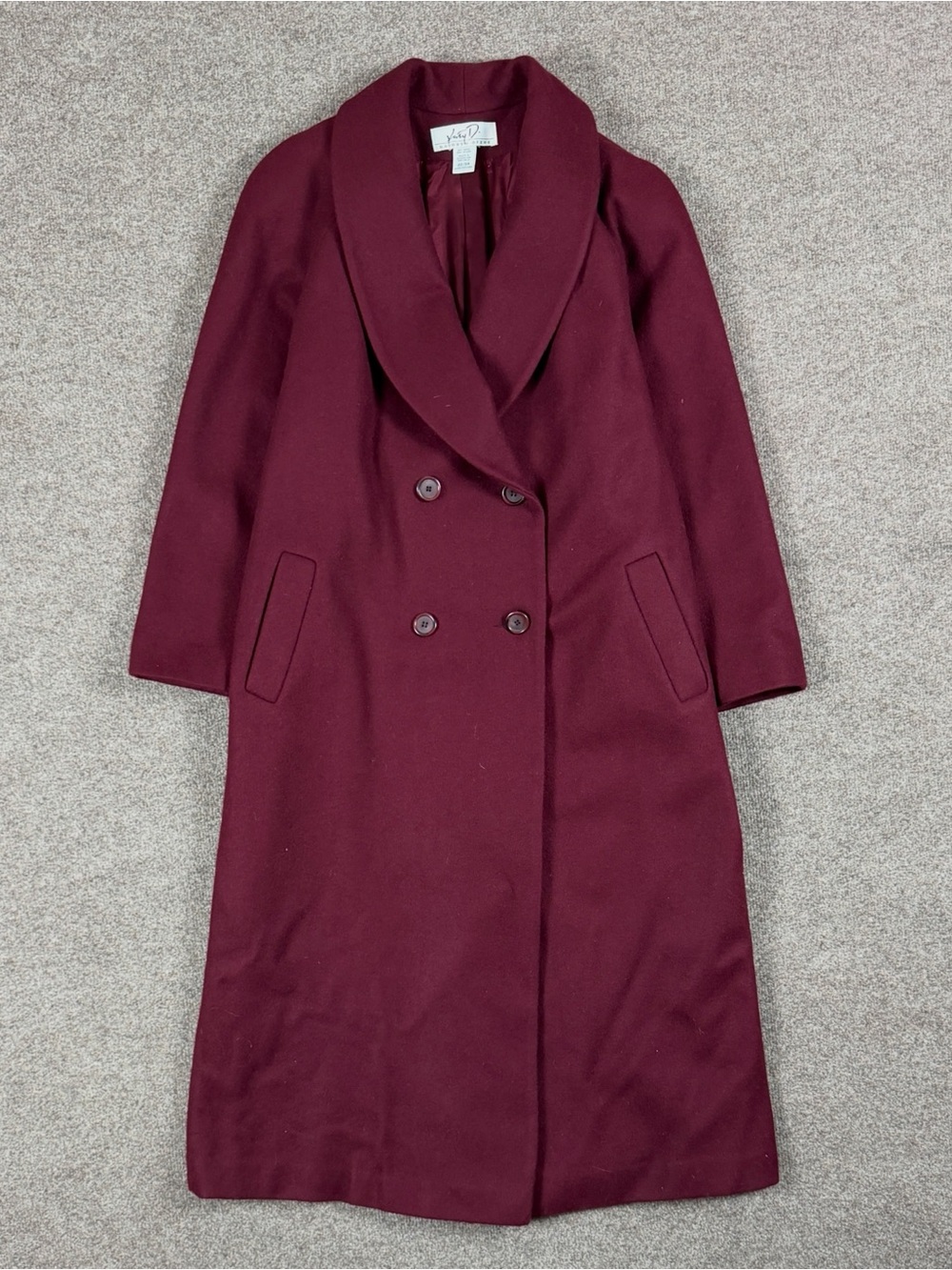 Vintage Maroon Double Breasted Long Wool Overcoat Womens 22/24 Shawl Collar Coat